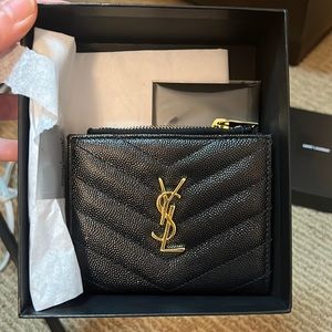 SAINT LAURENT Ladies Black Quilted Monogram Wallet